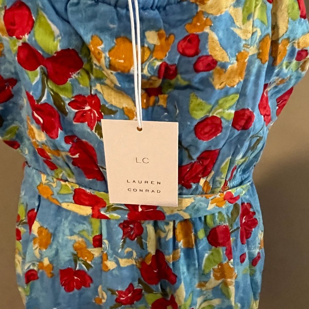 LC LAUREN CONRAD floral WRAP DRESS sleeveless BELT blue SIZE xxl - Picture 8 of 13